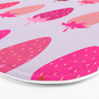Les Fraises | 03 - Abstract Retro Fruit, Pink And Purple Print Preppy Strawberries Bath Mat Gallery Image 3