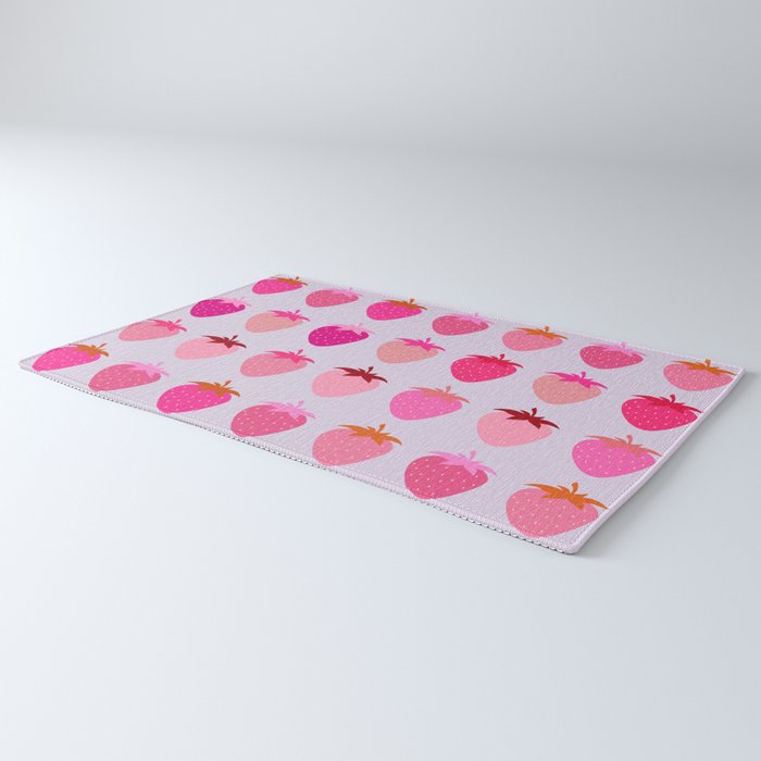 Les Fraises | 03 - Abstract Retro Fruit, Pink And Purple Print Preppy Strawberries Rug Gallery Image 3