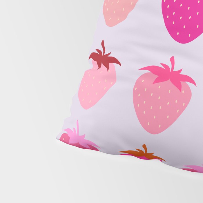 Les Fraises | 03 - Abstract Retro Fruit, Pink And Purple Print Preppy Strawberries Pillow Sham Gallery Image 4