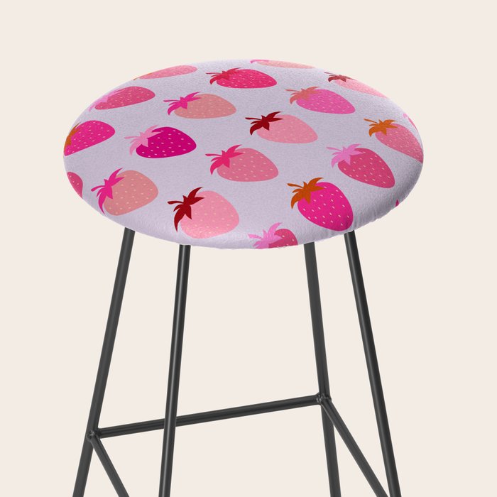 Les Fraises | 03 - Abstract Retro Fruit, Pink And Purple Print Preppy Strawberries Stool Gallery Image 2