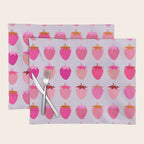 Les Fraises | 03 - Abstract Retro Fruit, Pink And Purple Print Preppy Strawberries Placemat Gallery Image 1