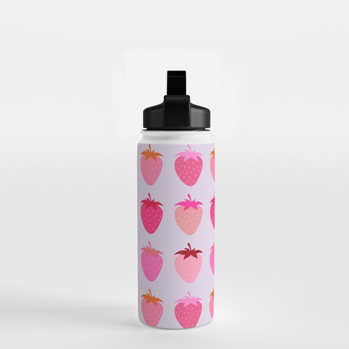 Les Fraises | 03 - Abstract Retro Fruit, Pink And Purple Print Preppy Strawberries Water Bottle Gallery Image 2