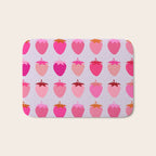 Les Fraises | 03 - Abstract Retro Fruit, Pink And Purple Print Preppy Strawberries Bath Mat Gallery Image 1