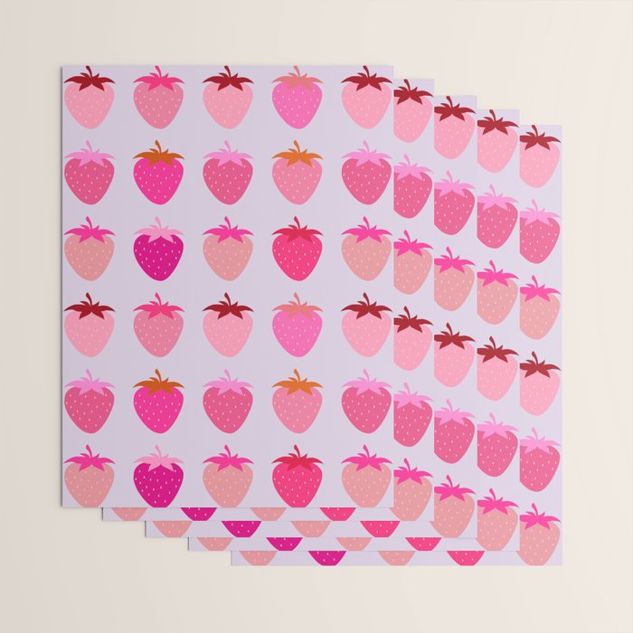Les Fraises | 03 - Abstract Retro Fruit, Pink And Purple Print Preppy Strawberries Wrapping Paper Gallery Image 3