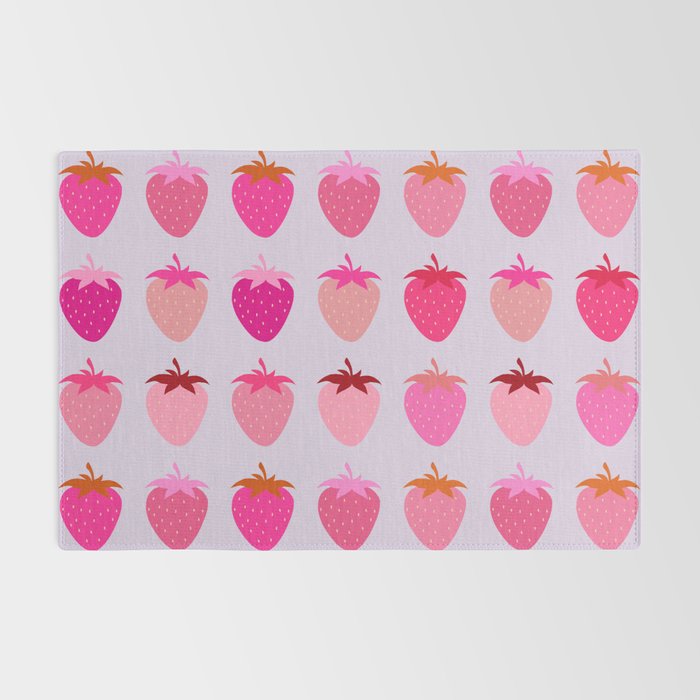 Les Fraises | 03 - Abstract Retro Fruit, Pink And Purple Print Preppy Strawberries Rug Gallery Image 2