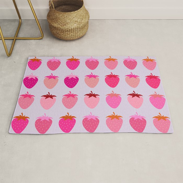 Les Fraises | 03 - Abstract Retro Fruit, Pink And Purple Print Preppy Strawberries Rug Gallery Image 1
