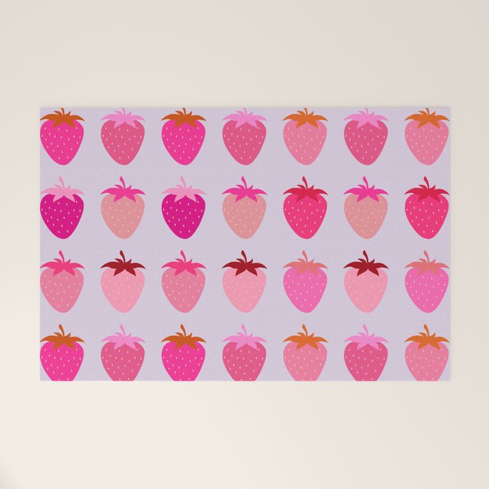 Les Fraises | 03 - Abstract Retro Fruit, Pink And Purple Print Preppy Strawberries Welcome Mat Gallery Image 1