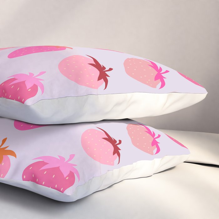 Les Fraises | 03 - Abstract Retro Fruit, Pink And Purple Print Preppy Strawberries Pillow Sham Gallery Image 3