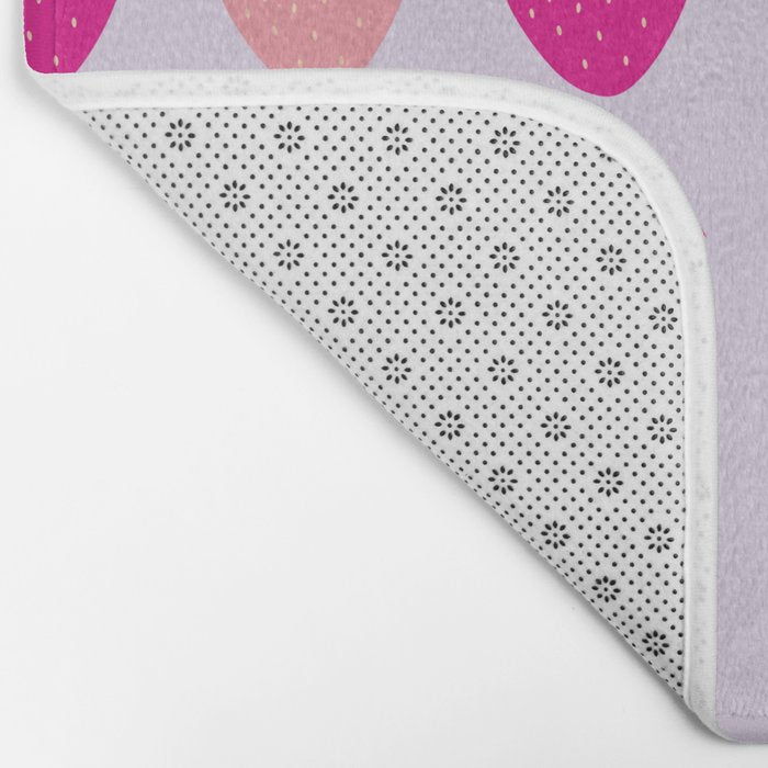 Les Fraises | 03 - Abstract Retro Fruit, Pink And Purple Print Preppy Strawberries Bath Mat Gallery Image 2