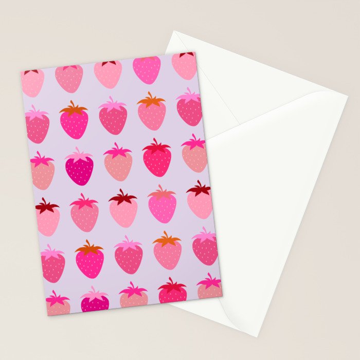 Les Fraises | 03 - Abstract Retro Fruit, Pink And Purple Print Preppy Strawberries Stationery Card Gallery Image 2