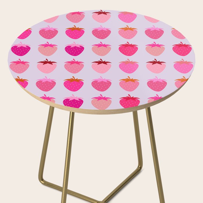 Les Fraises | 03 - Abstract Retro Fruit, Pink And Purple Print Preppy Strawberries Side Table Gallery Image 2