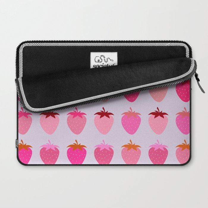 Les Fraises | 03 - Abstract Retro Fruit, Pink And Purple Print Preppy Strawberries Laptop Sleeve Gallery Image 2