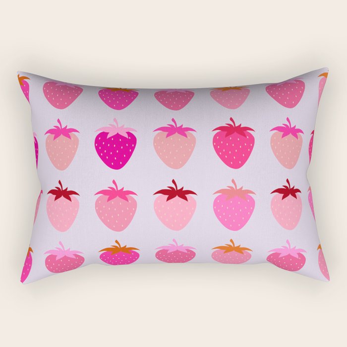 Les Fraises | 03 - Abstract Retro Fruit, Pink And Purple Print Preppy Strawberries Rectangular Pillow Gallery Image 1