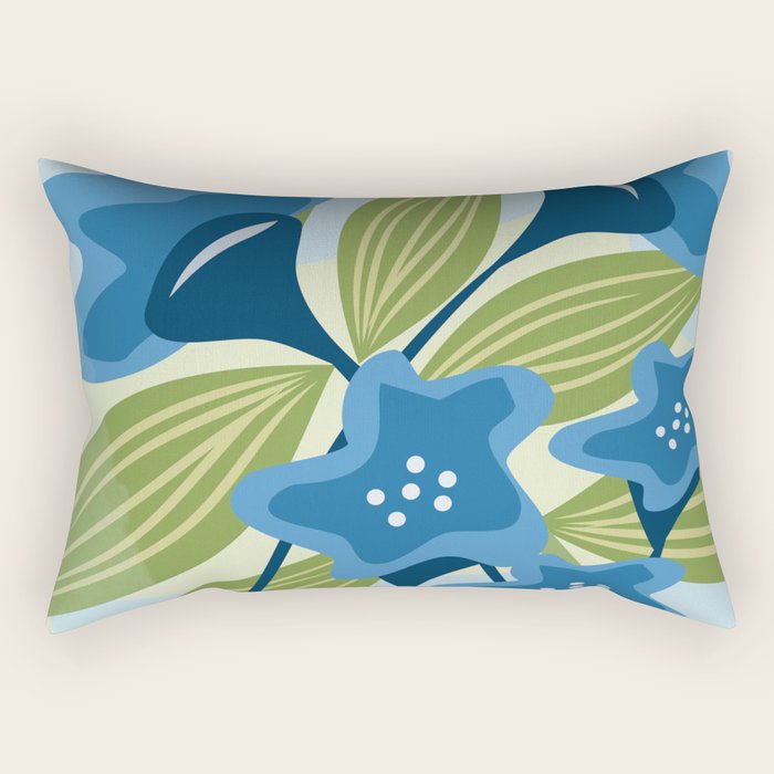 Blue Flowers and Green Leaves Rectangular Pillow Gallery Image 2