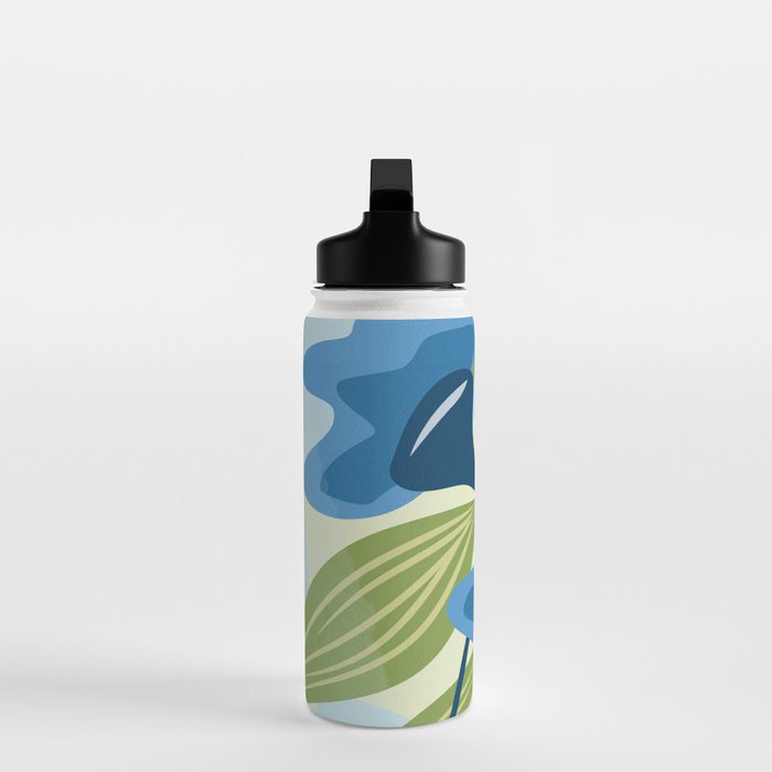 Blue Flowers and Green Leaves Water Bottle Gallery Image 3