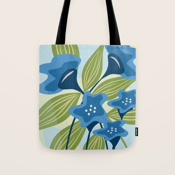 Blue Flowers and Green Leaves Tote Bag Gallery Image 1