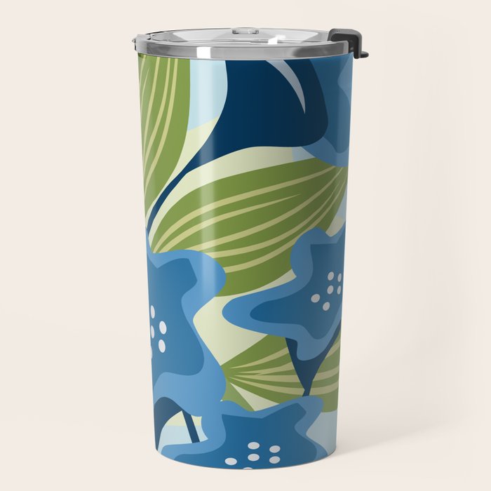 Blue Flowers and Green Leaves Travel Mug Gallery Image 2