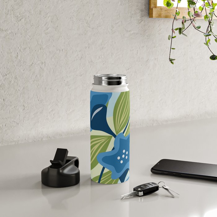 Blue Flowers and Green Leaves Water Bottle Gallery Image 4