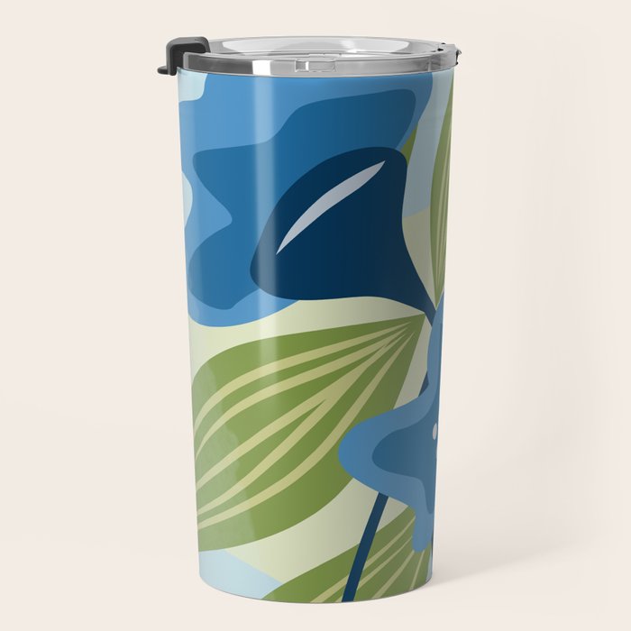 Blue Flowers and Green Leaves Travel Mug Gallery Image 3