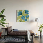 Blue Flowers and Green Leaves Wood Wall Art Gallery Image 2