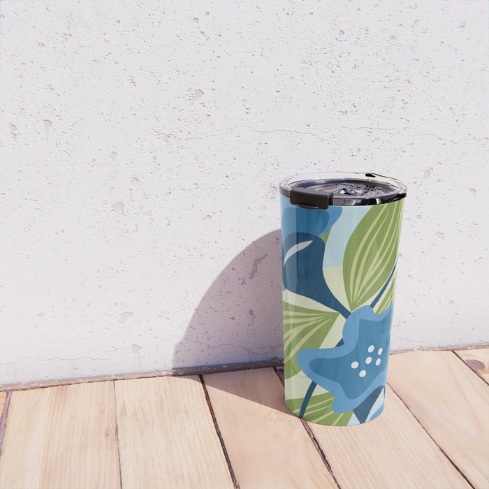 Blue Flowers and Green Leaves Travel Mug Gallery Image 4