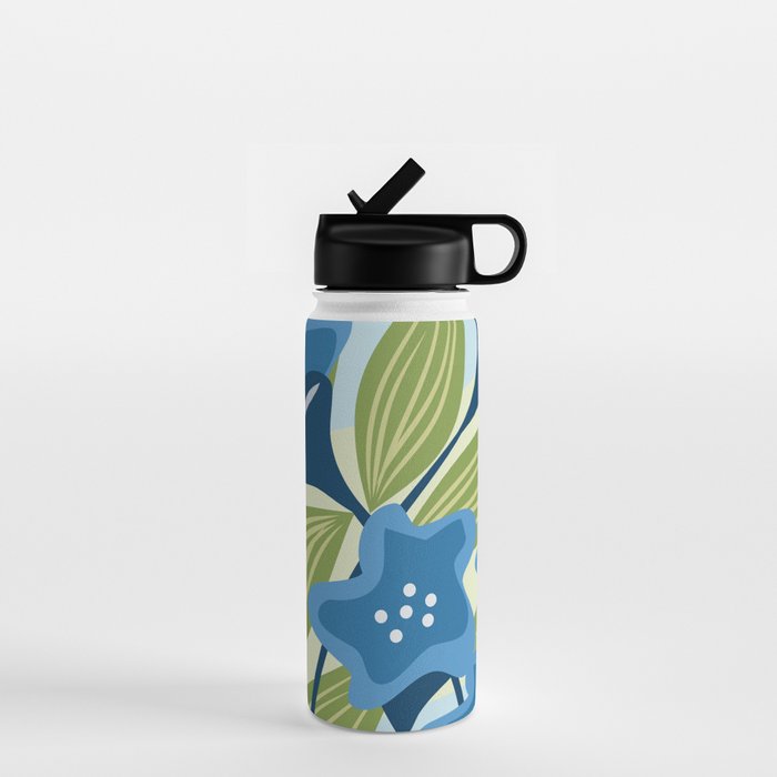 Blue Flowers and Green Leaves Water Bottle Gallery Image 1