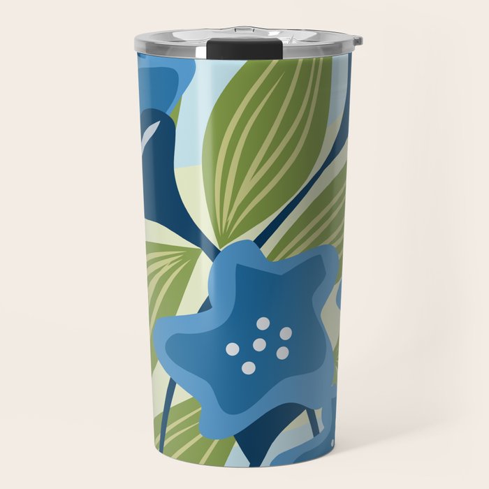 Blue Flowers and Green Leaves Travel Mug Gallery Image 1