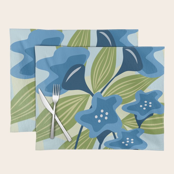 Blue Flowers and Green Leaves Placemat Gallery Image 1