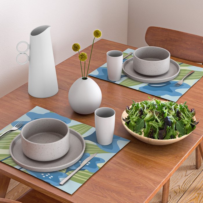 Blue Flowers and Green Leaves Placemat Gallery Image 2