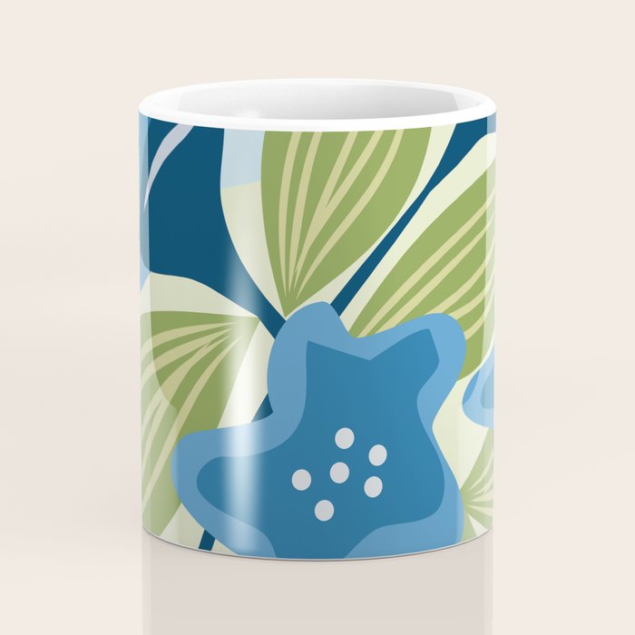 Blue Flowers and Green Leaves Coffee Mug Gallery Image 4