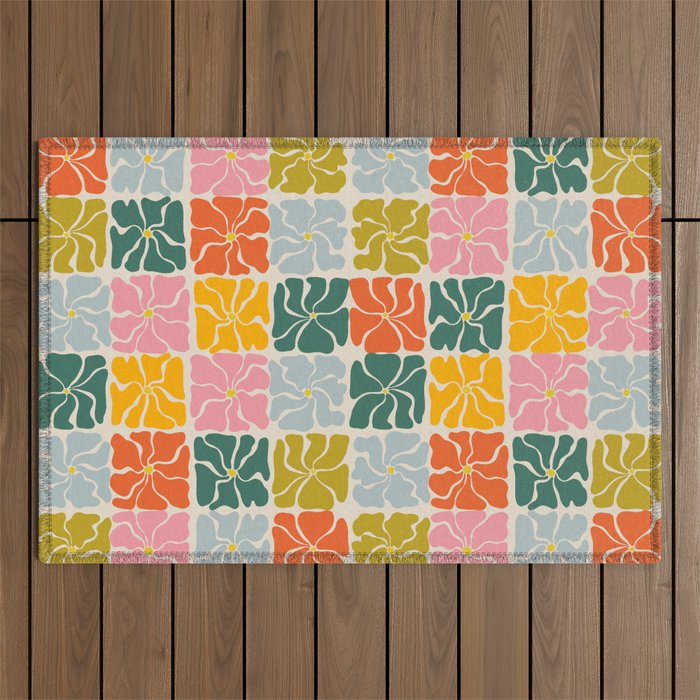 Vibrant Floral Quilt Pattern Outdoor Rug Gallery Image 1