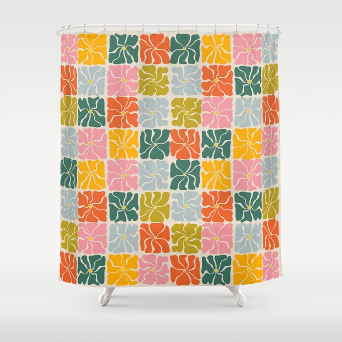 Vibrant Floral Quilt Pattern Shower Curtain Gallery Image 1