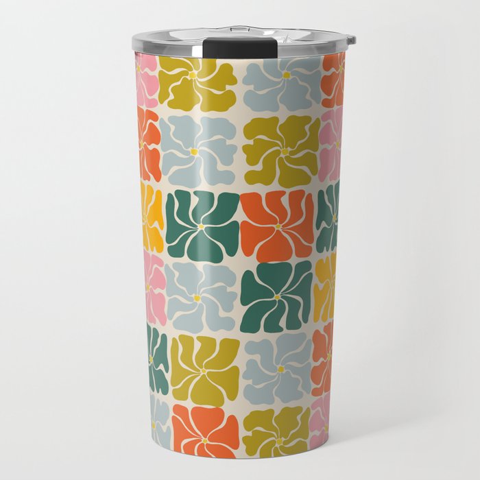 Vibrant Floral Quilt Pattern Travel Mug Gallery Image 1