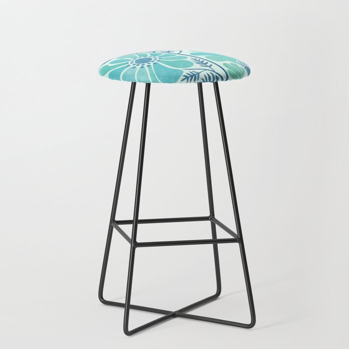 Himalayan Blue Poppies Floral Stool Gallery Image 1