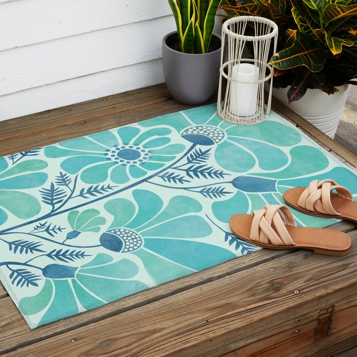 Himalayan Blue Poppies Floral Outdoor Rug Gallery Image 2