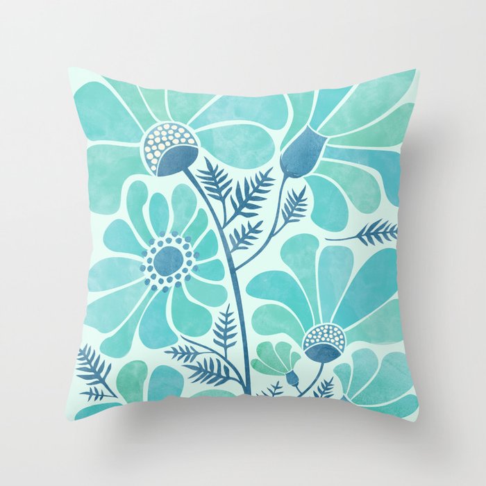 Himalayan Blue Poppies Floral Throw Pillow Gallery Image 6