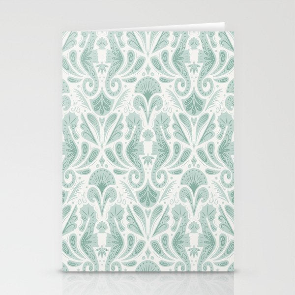 Seahorse Damask . Soft Aqua Stationery Card Gallery Image 1