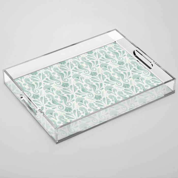 Seahorse Damask . Soft Aqua Acrylic Tray Gallery Image 1