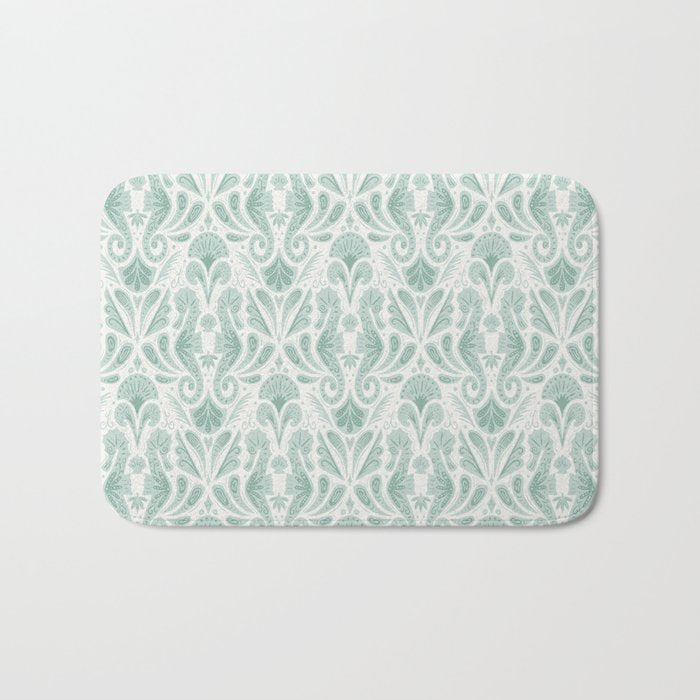 Seahorse Damask . Soft Aqua Bath Mat Gallery Image 1