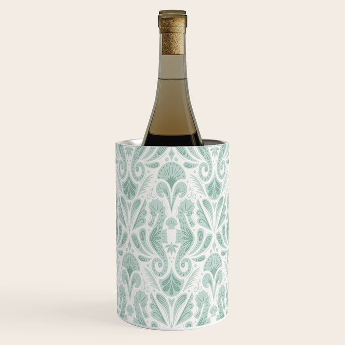 Seahorse Damask . Soft Aqua Wine Chiller Gallery Image 1