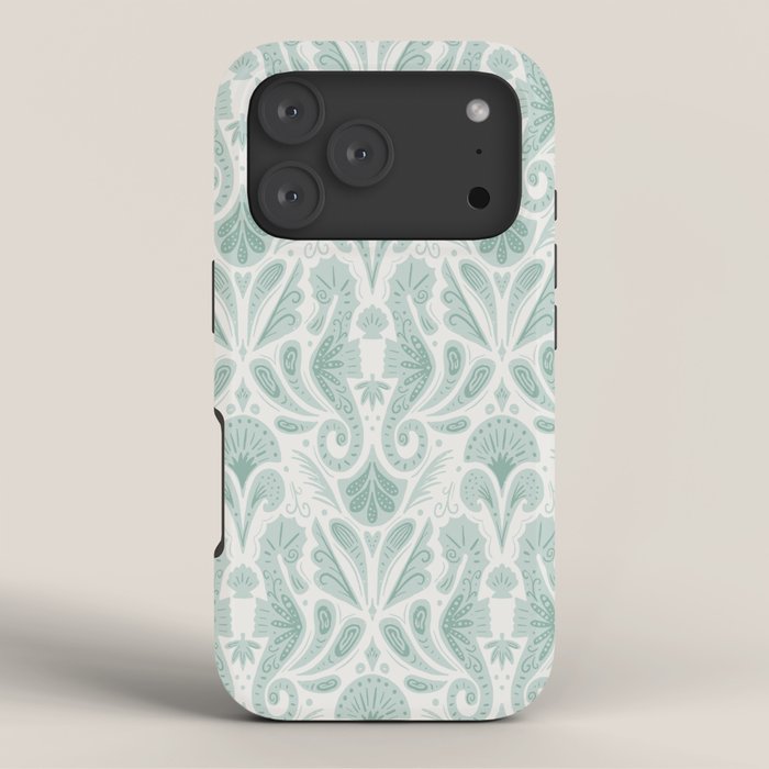 Seahorse Damask . Soft Aqua iPhone Case Gallery Image 3