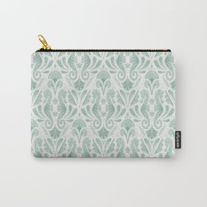 Seahorse Damask . Soft Aqua Carry All Pouch Gallery Image 1