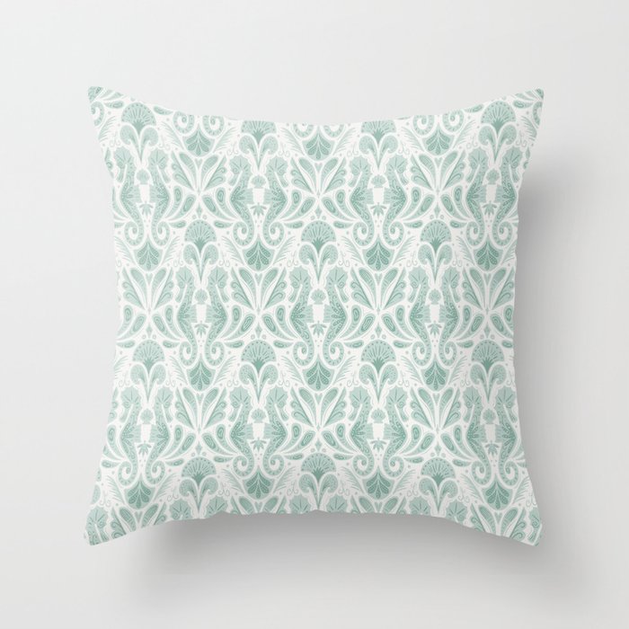 Seahorse Damask . Soft Aqua Throw Pillow Gallery Image 6
