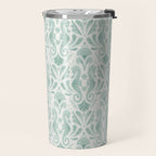 Seahorse Damask . Soft Aqua Travel Mug Gallery Image 2