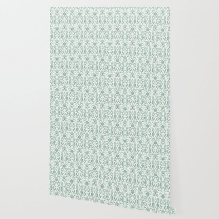 Seahorse Damask . Soft Aqua Wallpaper Gallery Image 2