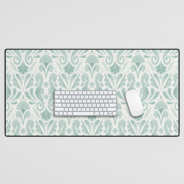 Seahorse Damask . Soft Aqua Desk Mat Gallery Image 1