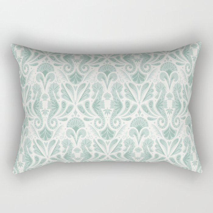 Seahorse Damask . Soft Aqua Rectangular Pillow Gallery Image 2