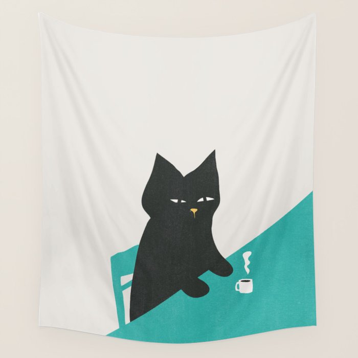 Cat drinking coffee Wall Tapestry Gallery Image 4