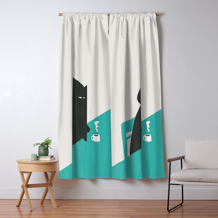 Cat drinking coffee Window Curtain Gallery Image 5
