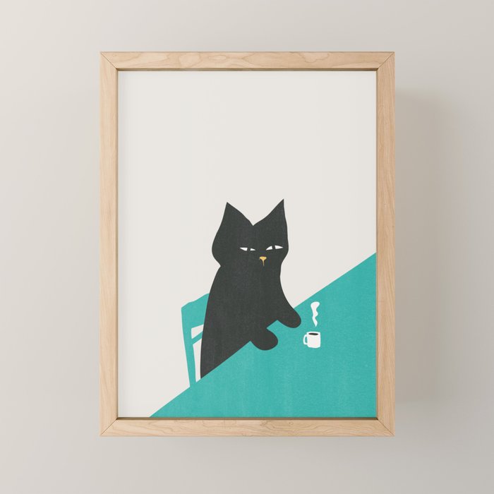 Cat drinking coffee Mini Art Print Gallery Image 1